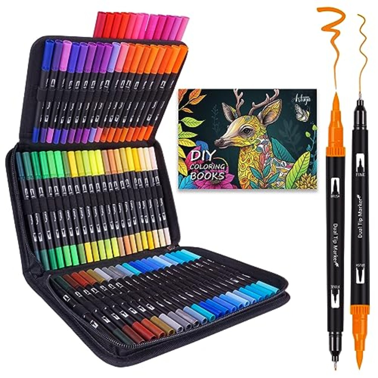 72 Colors Dual Brush Marker Pens, Art Markers Set with Fine Tip and Brush Tip for Kids Adult Coloring Book Bullet Journaling Note Taking Planner Hand Lettering Calligraphy Drawing Art Supplies Kit